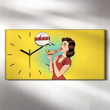 Horloge décorative sur toile 60x30 art pop art jeune femme mangeant pizza