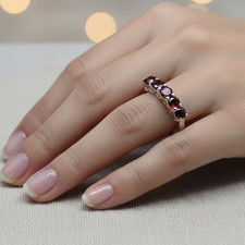 Bague argent 925 rhodié avec grenats naturels • Bijou mixte rouge