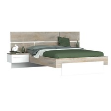 NINO LIGHT - Lit 140x190cm Effet Bois avec Leds + Chevets Suspendus