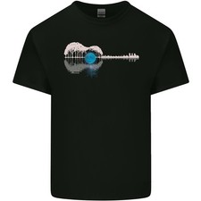 T-Shirt Enfant Guitare Acoustique Réflexion D'Eau Musique Lune