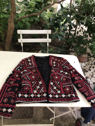 Veste rouge brodée zara - veste,