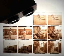 5 très belles plaques de verre stéréo Afrique et visionneuse circa 1910