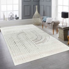 Tapis salon chambre enfant effet 3d rayé crème