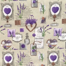 Tissu au mètre coton enduit plastifié provençale Cœurs Lavande largeur 1m60 - MC