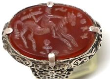 Belle bague en argent ancienne pierre de cheval AGATE pierre romaine en taill...
