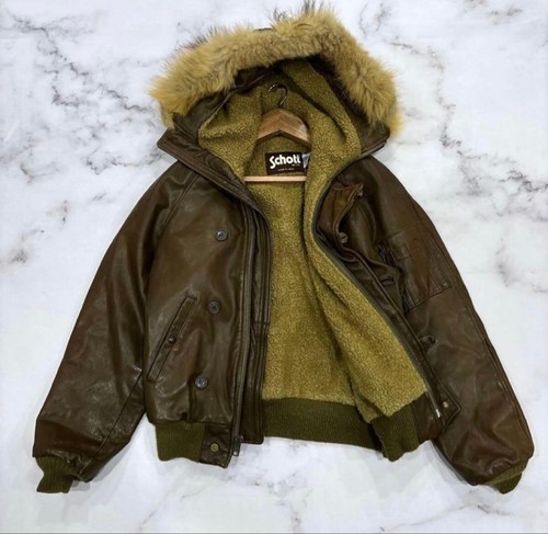 Schott fur hoodie leather - hoodie,