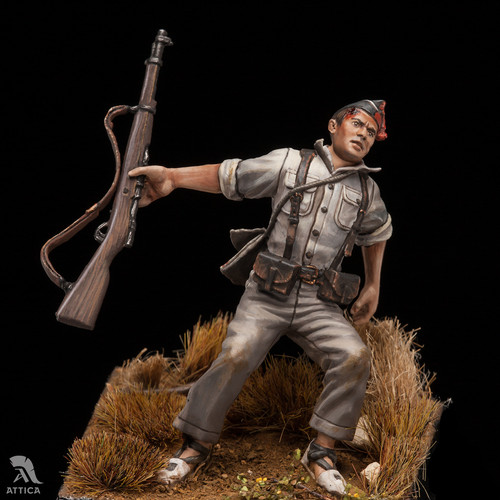 Soldat qui tombe la - le, à