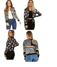 Femme Bomber Veste Fermeture Éclair Baroque Chaîne Léopard Et Imprimé Floral