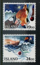 Iceland 1988 MNH** Trawler*Buoy*Fisherman*Haul of Fish*Christmas*Ocean 2v set