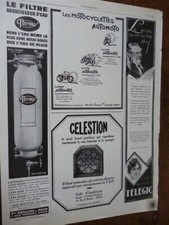 AUTOMOTO cycles +filtre PERMO + verre TELEGIC publicité papier ILLUSTRATION 1927