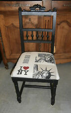 CHAISE ANCIENNE RESTAUREE & RELOOKEE NOIR MAT I LOVE NEW YORK