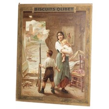 Ancien carton publicitaire / affiche chromolithographie Biscuits Olibet Seignac