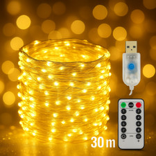 Guirlande Lumineuse LED 30M USB Télécommande 8 Modes Étanche IP44 Blanc Chaud