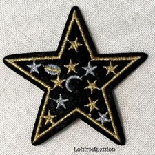 Écusson Patch Thermocollant - Étoile Noir Doré Argenté ** 7 x 7 cm ** Applique