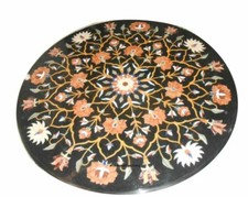 36 " Noir Rond Marbre Centre Table Haut Pietradura Incrustation Jardin Décor
