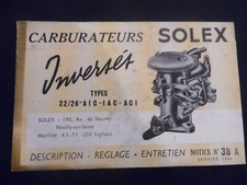 Catalogue carburateur SOLEX inversé type 22/26 AIC – IAC – ACI – Notice n°38A –