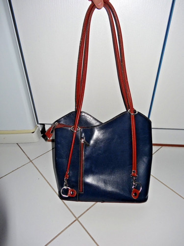 Sac cuir bleu marine marron - en,