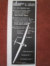 7/1978 PUB WASSMER AVIATION ISSOIRE PLANEUR BIPLACE E 78 ORIGINAL FRENCH AD