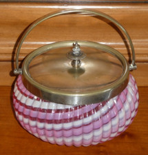 SUPERBE SEAU A BISCUITS TORSADE VERRERIE DE CLICHY LES TONS ROSES POT A BISCUITS