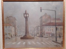 Tableau peinture Pierre J CHAFFREY place Horloge Tassin la Demi Lune Lyon France