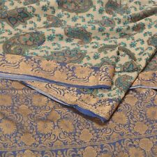 Tissu sari indien tissé cachemire 100 % pure soie beige doré vintage sanskriti