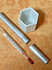 ancien thermomètre verre yaourt/étui alu - pot ferment
