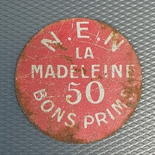 ANCIEN JETON NEN LA MADELEINE 50 BONS PRIME en fer émaillé #51