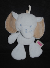 ?Doudou Semi Plat Eléphant NATTOU Les Rigolos Bleu Oreilles Beige 25 Cm Peluche