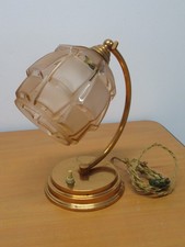 ANCIENNE LAMPE VEILLEUSE ART DÉCO EN CUIVRE ET VERRE DÉPOLI ROSE