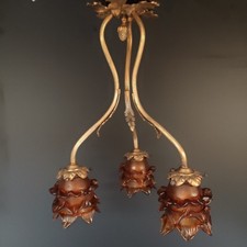 Lustre En Bronze Et Tulipe Pétales En Pâte De Verre