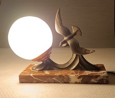 Authentique Lampe Art Déco en Marbre, Régule, Verre. Années 1920-30. Fonctionne.