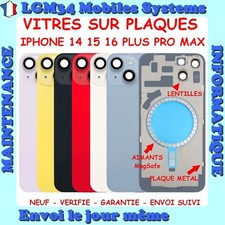 VITRE ARRIÈRE ASSEMBLÉE POUR IPHONE 14 15 16 ADHÉSIF PLAQUE LENTILLE AIMANT