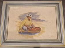 tableau peinture orientaliste 21 × 30 ,Femme Arabe, Sur Bois, Encadrement 