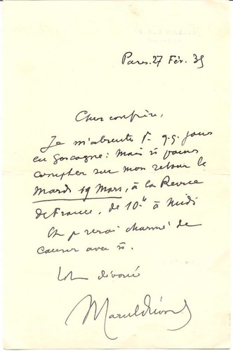 Lettre autographe marcel - autographe, de