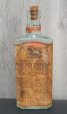 Ancienne bouteille 1900 Apothicaire Verre Liniment Géneau chevaux Vintage Bottle
