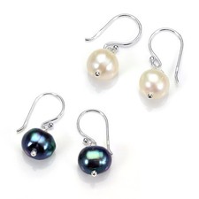Boucles d'Oreilles Pendante en Argent 925 et perle de Culture Grises ou Blanches