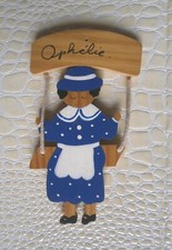 Plaque de porte chambre enfant bois Poupée sur balançoire «Ophélie» peinte main