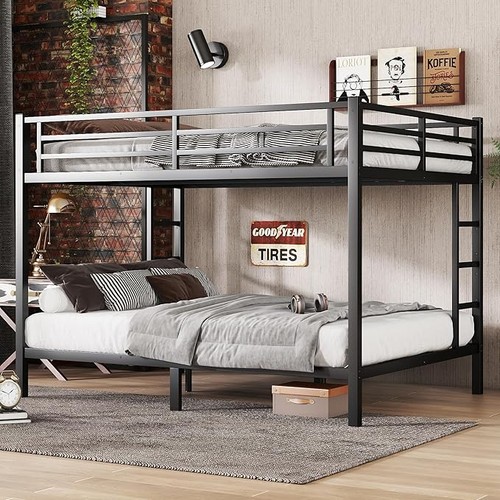 Metal queen bunk bed - bunk, black