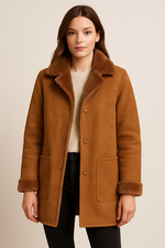 Manteau long marron doublé en