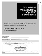 Livret 2 VAE Éducateur De Jeunes Enfants Nouvelle Réforme