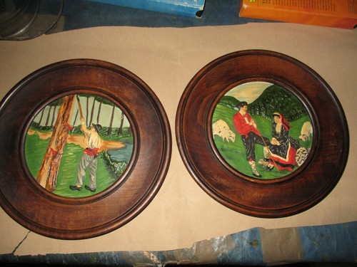 Lot assiettes bois décoré - assiettes,
