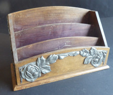 Ancien porte courrier lettres En Étain Et Bois art deco arts and crafts rack