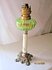 GRANDE LAMPE A PETROLE XIXe VERR OURALINE COLONNE CORINTHIENNE BRONZE PORCELAINE