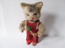 ANCIEN JOUET MECANIQUE A CLE PELUCHE ANIME CHAT QUI TRICOTE  H  27 CM VINTAGE