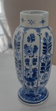 Antique Delft Blue and white vase with flower decor, 19th century