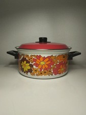 Faitout vintage émaillé décor floral année 70