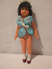 poupée vintage 40 cm costume oriental bleu plastique dur années 50 60