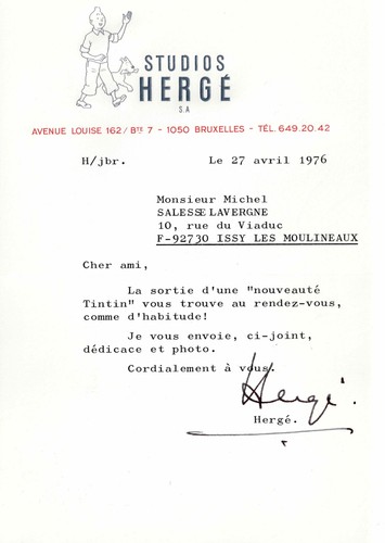 Hergé lettre signée - hergÉ,