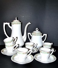 Service à café PORCELAINE DE LIMOGES BSB 6 tasses vénitien fleurs rose vert