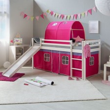 Cadre de Lit superposé mezzanine enfant 90x200 cm Tunnel Rideau Rose Homestyle4u